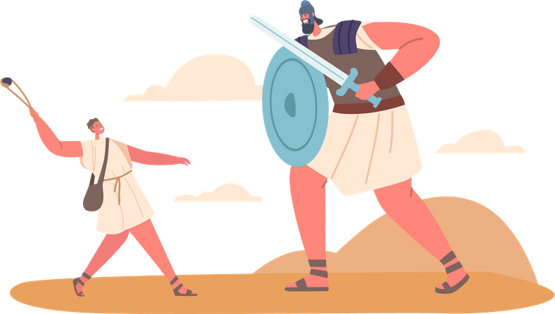 David And Goliath who Described In Book Of Samuel As A Philistine Giant Defeated By David  Illustration