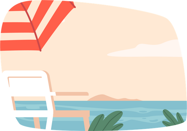 Daybed and Umbrella at Seaside  Illustration