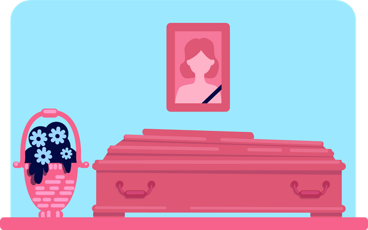 Dead woman coffin and photo  Illustration