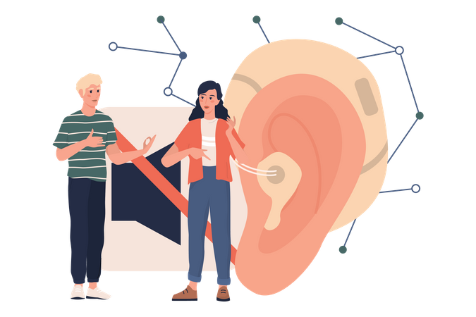 Deaf man and woman talk to each other  Illustration