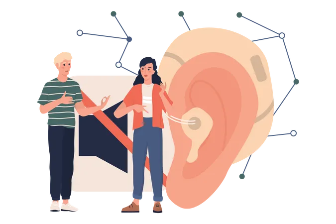 Deaf man and woman talk to each other  Illustration