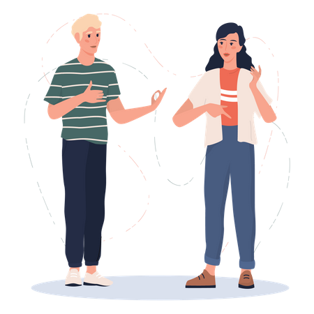 Deaf man and woman talk to each other  Illustration