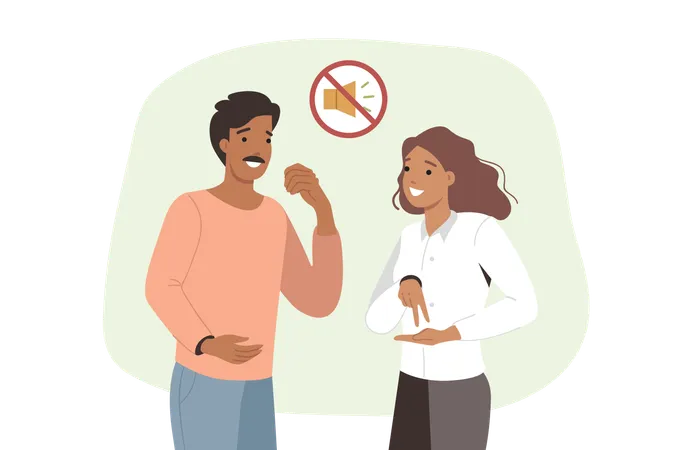 Deaf man and woman using sign language  Illustration