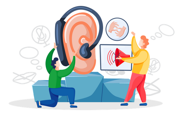 Deaf people learn sign language  イラスト