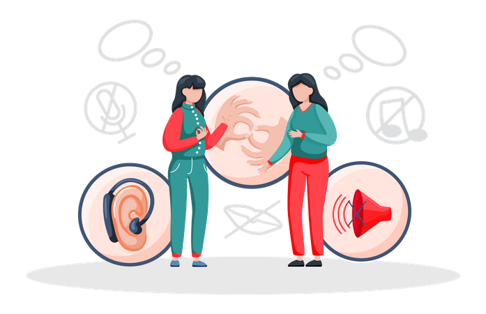 Deaf Women Learning sign languages  イラスト