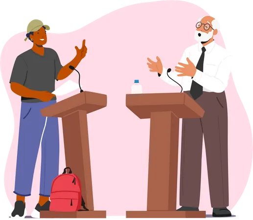 Debate between young and senior man Illustration
