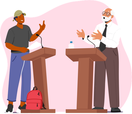 Debate between young and senior man  Illustration
