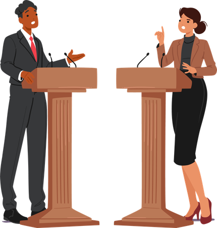 Debates With Black Male And Female Politician  Illustration