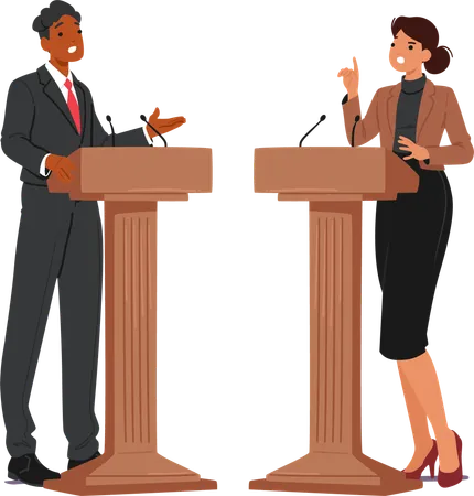 Debates With Black Male And Female Politician  Illustration