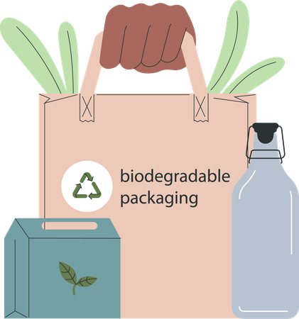 Deberíamos utilizar bolsas biodegradables para el embalaje.  Ilustración