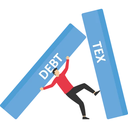 Debt And Tax Burden Crushed Domino Effect Vector Illustration Design Concept In Flat Style Illustration