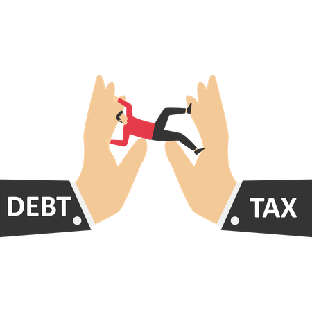 Debt and tax burden crushed hand  Illustration