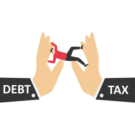 Debt and tax burden crushed hand  Illustration