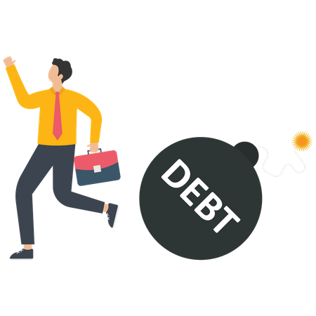 Debt bomb behind businessman  Illustration