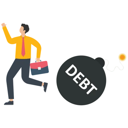 Debt bomb behind businessman  Illustration