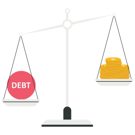 Debt burden and a stack of coin on the scale  Illustration