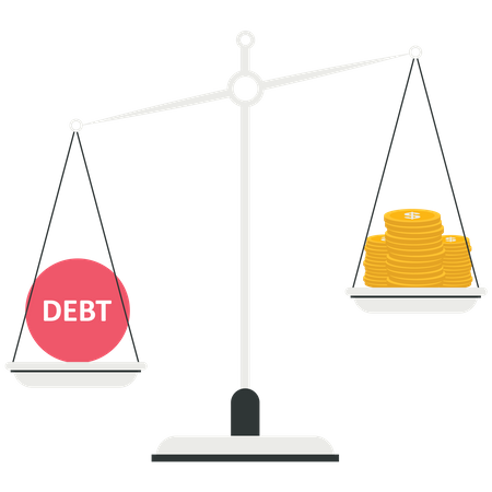 Debt burden and a stack of coin on the scale  Illustration