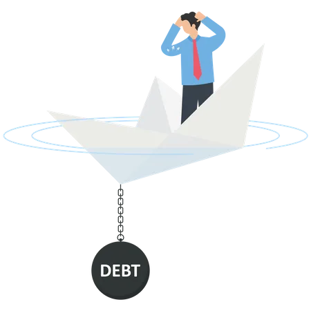 Debt crisis sinks a paper boat  Illustration