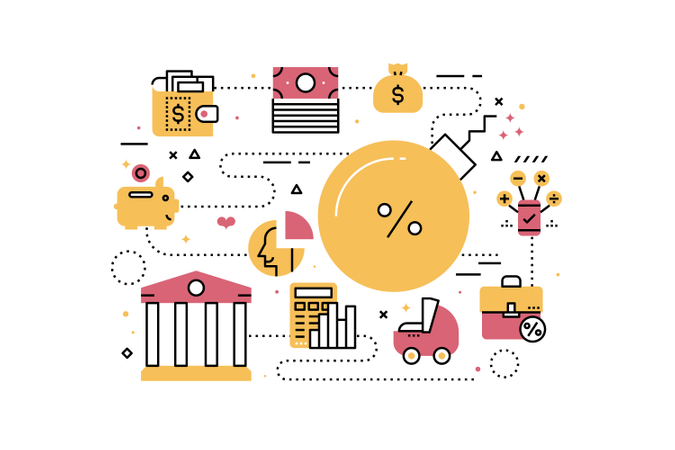 Debt, finance and banking line icons illustration  Illustration