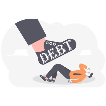 Debt kick businessman  Illustration