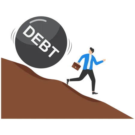 Debt Payment Deadline Mistake Or No Financial Planning For Tax Exempt Investment Concept Big Heavy Debt Ball Rolling Down Hill To Depressed And Panic Businessman Worker イラスト