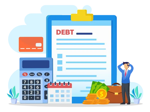 Credit Card Debt Concept Frustrated Businessman Having Financial Problems Debts And Loans Illustration