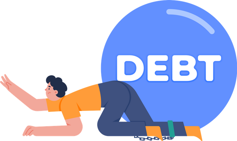 Debt with young man has chain on leg  Illustration