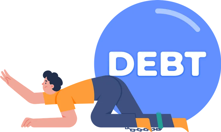 Debt with young man has chain on leg  Illustration