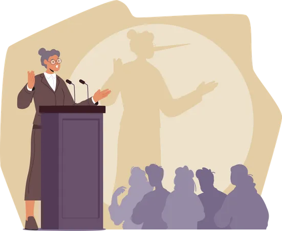 Deceitful Female Stand On Podium  Illustration