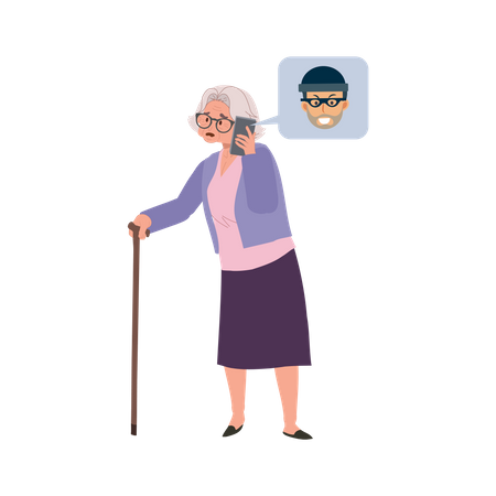 Deceptive Scammer tryo to Tricks Elderly Woman  Illustration