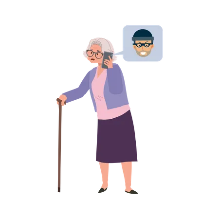 Deceptive Scammer tryo to Tricks Elderly Woman  Illustration