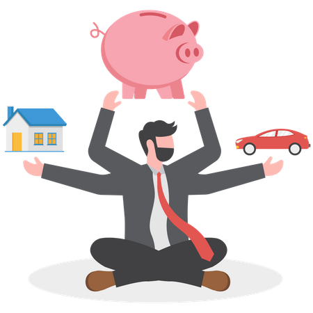 Decisão de comprar um carro ou uma casa economizando dinheiro  Ilustração
