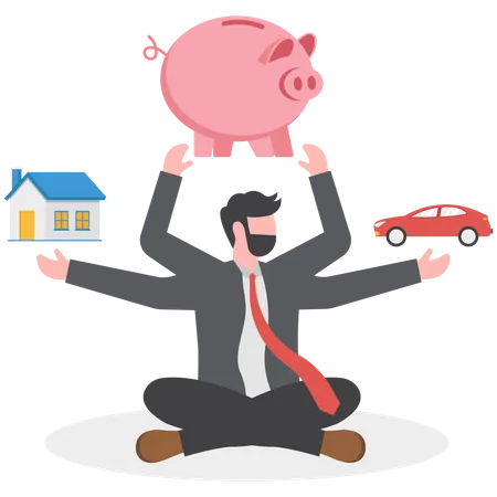 Decision to buy a car or a house from money saving  Illustration