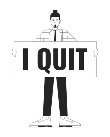 Decision To Quit Job Black And White 2 D Illustration Concept Caucasian Adult Man Employee Leaving Cartoon Outline Character Isolated On White Change Career Path Metaphor Monochrome Vector Art Illustration