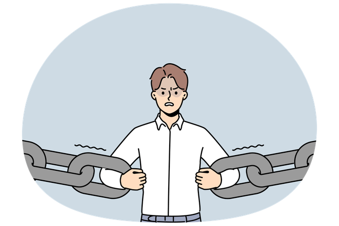 Decisive businessman break chain free from credit slavery  Illustration