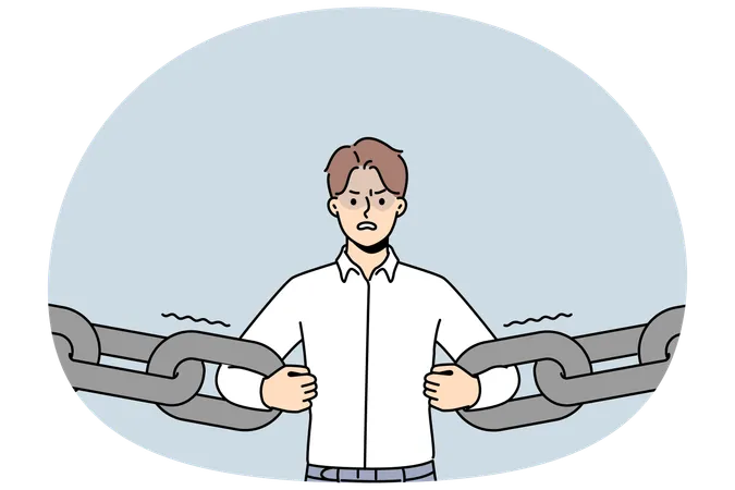 Decisive businessman break chain free from credit slavery  Illustration