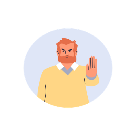 Decisive serious male demonstrate stop sign with hand gesture  Illustration