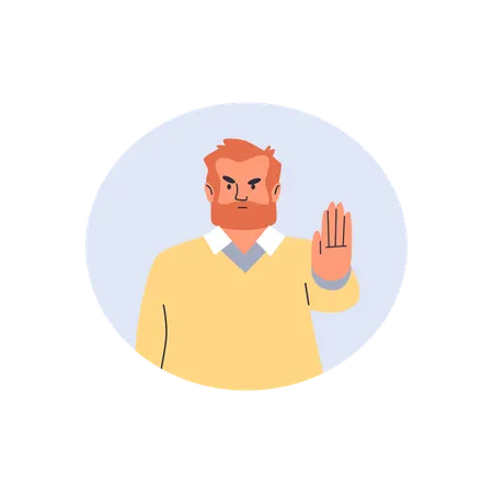 Decisive serious male demonstrate stop sign with hand gesture  Illustration