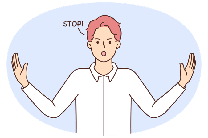 決断力のある若者が手振りで「ストップ」と言う  イラスト
