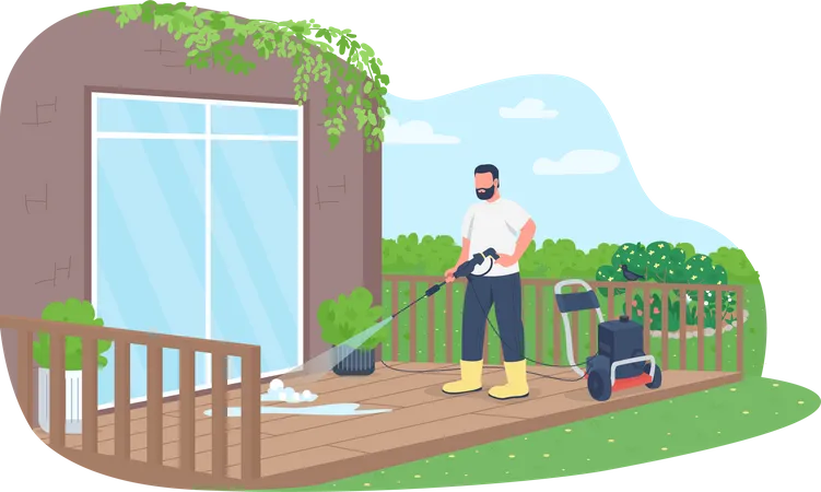 Deck cleaning with power wash gun  Illustration