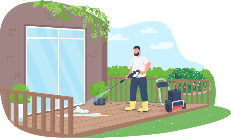 Deck cleaning with power wash gun  Illustration