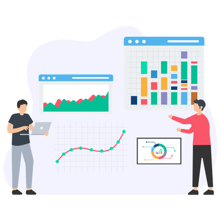 Equipo trabajando en la declaración del proyecto  Ilustración