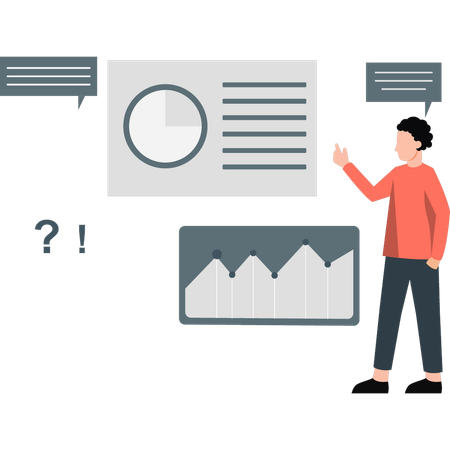 Employé donnant des déclarations sur un tableau analytique  Illustration