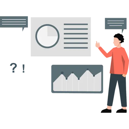 Employé donnant des déclarations sur un tableau analytique  Illustration