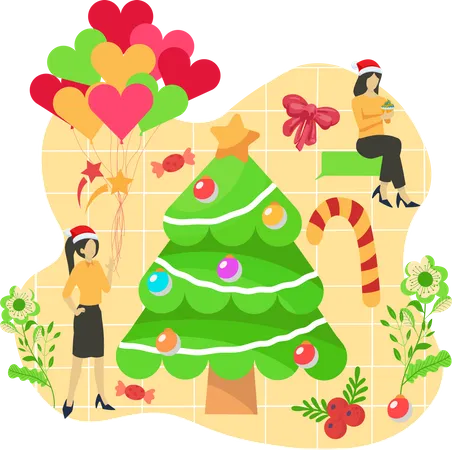 Decoração de árvore de Natal  Ilustração