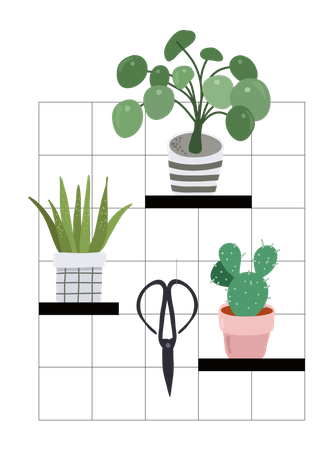 Decoração moderna com plantas  Ilustração