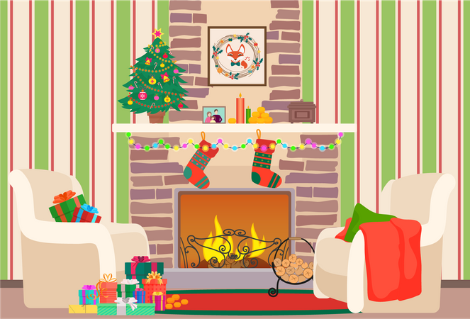 Decoração de interiores durante o natal  Ilustração