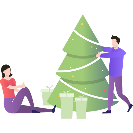 Decoração de menino e menina para o Natal  Ilustração