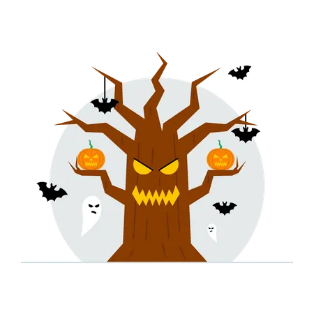 Decoración del árbol de halloween  Ilustración