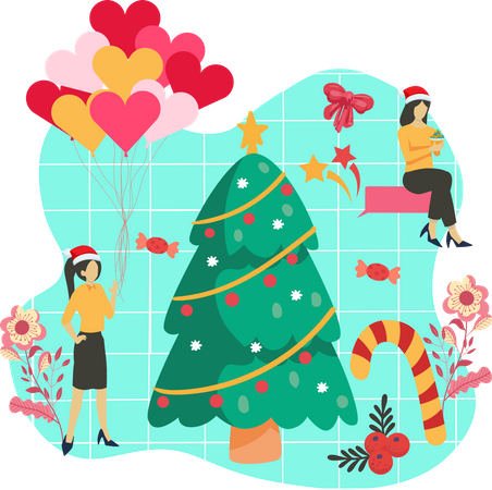 Decoración del árbol de Navidad  Ilustración